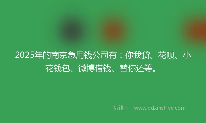 2025年的南京急用钱公司有：你我贷、花呗、小花钱包、微博借钱、替你还等。