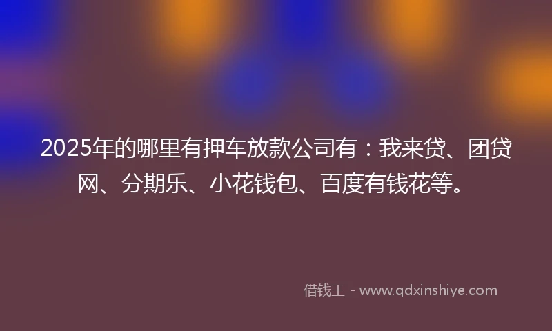 2025年的哪里有押车放款公司有：我来贷、团贷网、分期乐、小花钱包、百度有钱花等。