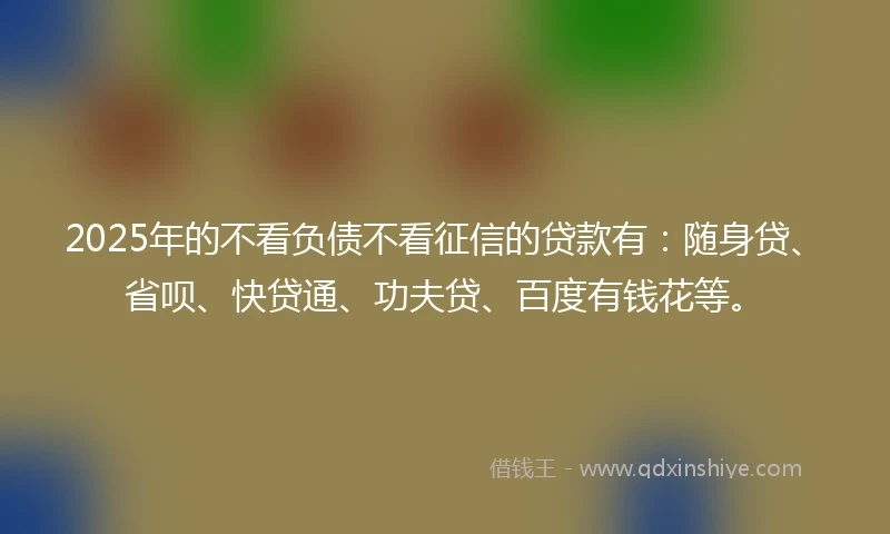 2025年的不看负债不看征信的贷款有：随身贷、省呗、快贷通、功夫贷、百度有钱花等。
