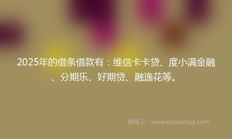 2025年的借条借款有:维信卡卡贷、度小满金融、分期乐、好期贷、融逸花等。