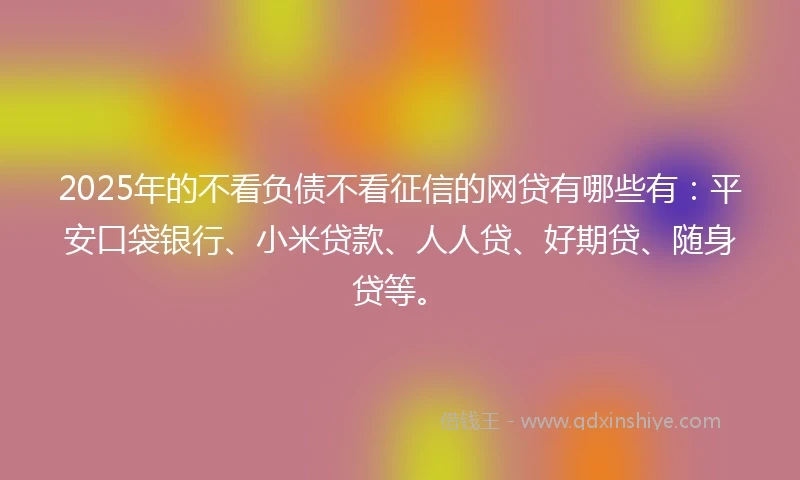 2025年的不看负债不看征信的网贷有哪些有:平安口袋银行、小米贷款、人人贷、好期贷、随身贷等。