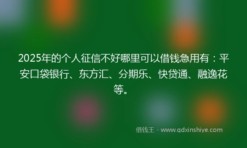 2025年的个人征信不好哪里可以借钱急用有：平安口袋银行、东方汇、分期乐、快贷通、融逸花等。