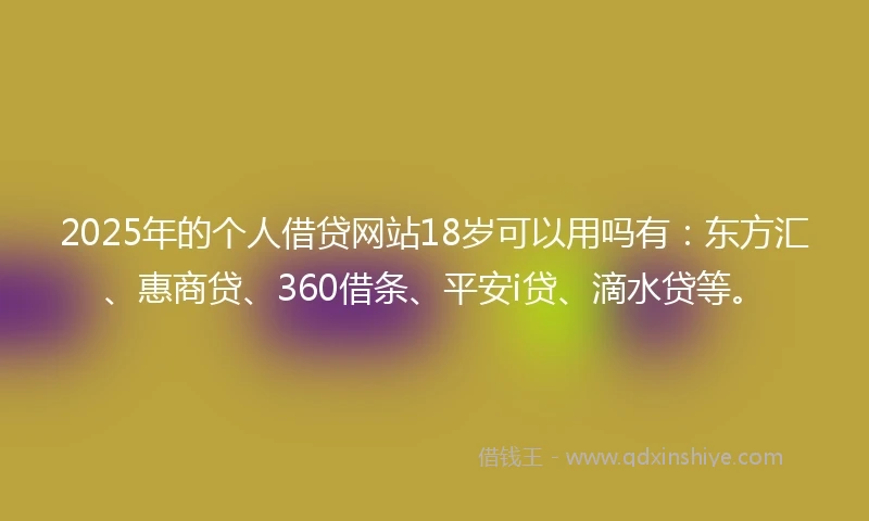 2025年的个人借贷网站18岁可以用吗有：东方汇、惠商贷、360借条、平安i贷、滴水贷等。