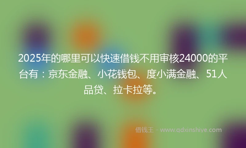 2025年的哪里可以快速借钱不用审核24000的平台有：京东金融、小花钱包、度小满金融、51人品贷、拉卡拉等。