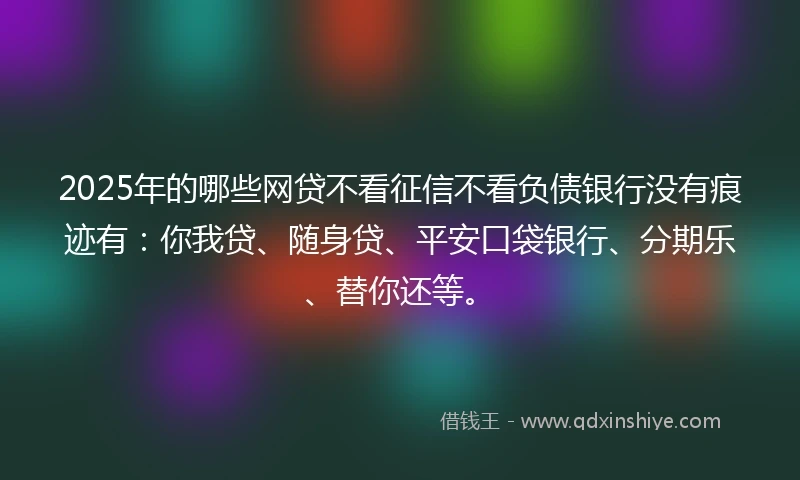 2025年的哪些网贷不看征信不看负债银行没有痕迹有：你我贷、随身贷、平安口袋银行、分期乐、替你还等。