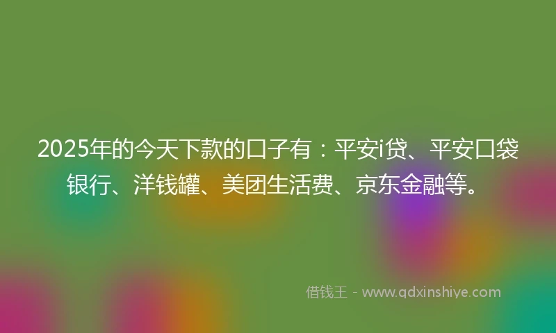 2025年的今天下款的口子有：平安i贷、平安口袋银行、洋钱罐、美团生活费、京东金融等。