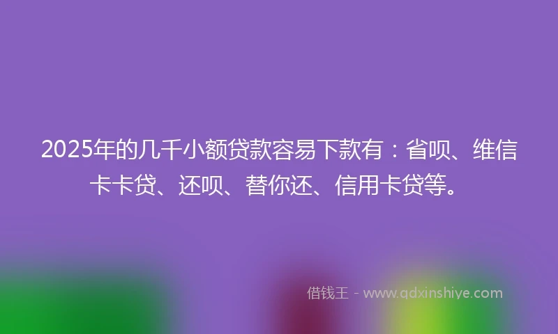 2025年的几千小额贷款容易下款有：省呗、维信卡卡贷、还呗、替你还、信用卡贷等。