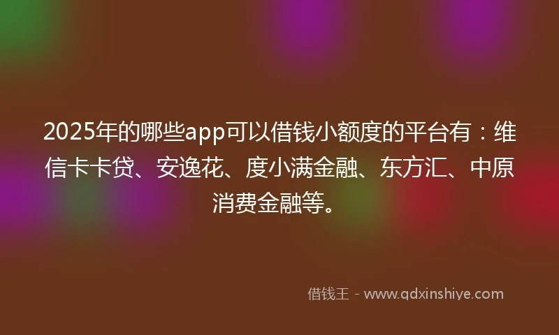 2025年的哪些app可以借钱小额度的平台有：维信卡卡贷、安逸花、度小满金融、东方汇、中原消费金融等。
