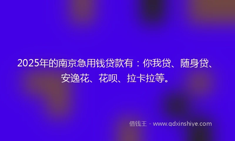 2025年的南京急用钱贷款有：你我贷、随身贷、安逸花、花呗、拉卡拉等。