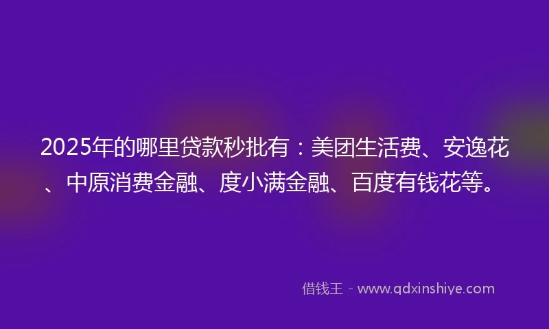 2025年的哪里贷款秒批有：美团生活费、安逸花、中原消费金融、度小满金融、百度有钱花等。