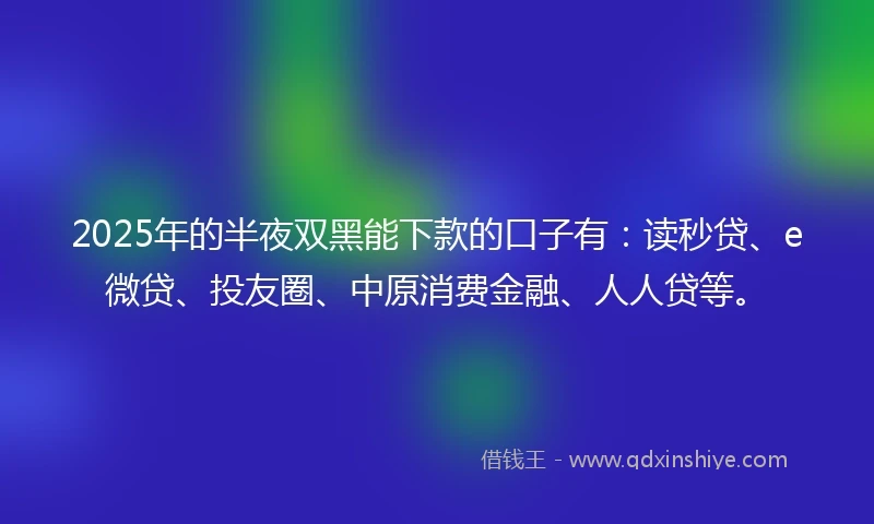 2025年的半夜双黑能下款的口子有：读秒贷、e微贷、投友圈、中原消费金融、人人贷等。