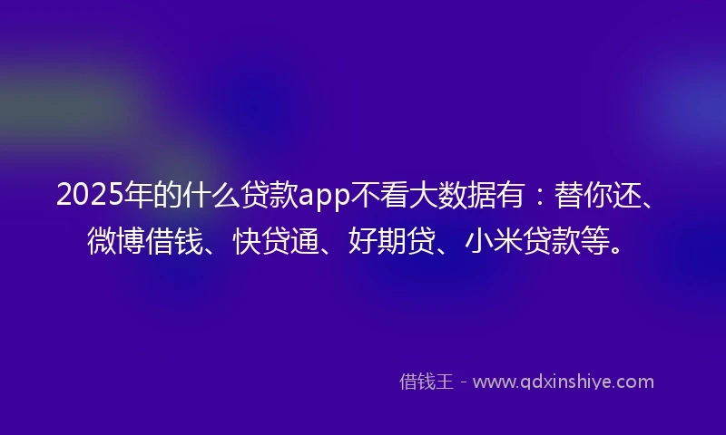 2025年的什么贷款app不看大数据有：替你还、微博借钱、快贷通、好期贷、小米贷款等。