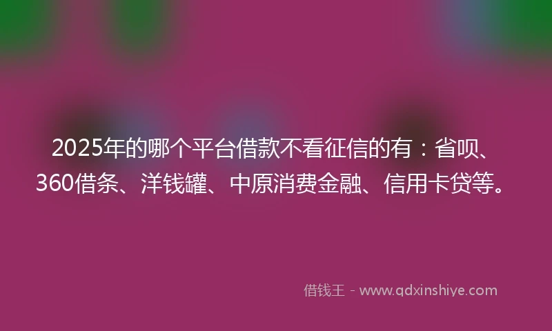 2025年的哪个平台借款不看征信的有：省呗、360借条、洋钱罐、中原消费金融、信用卡贷等。