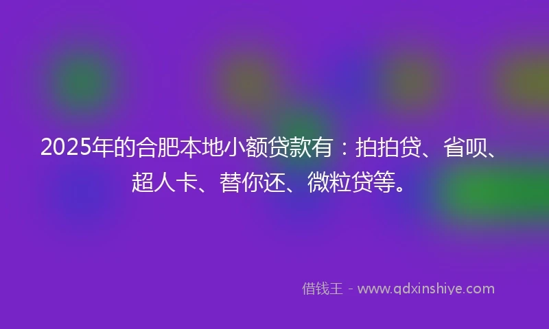 2025年的合肥本地小额贷款有:拍拍贷、省呗、超人卡、替你还、微粒贷等。