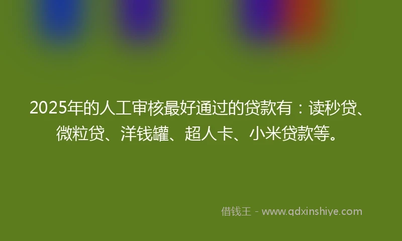 2025年的人工审核最好通过的贷款有：读秒贷、微粒贷、洋钱罐、超人卡、小米贷款等。