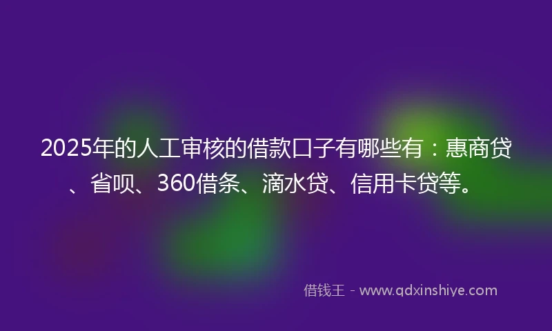 2025年的人工审核的借款口子有哪些有：惠商贷、省呗、360借条、滴水贷、信用卡贷等。