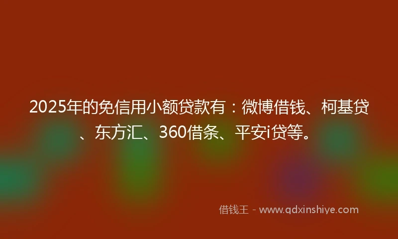 2025年的免信用小额贷款有：微博借钱、柯基贷、东方汇、360借条、平安i贷等。