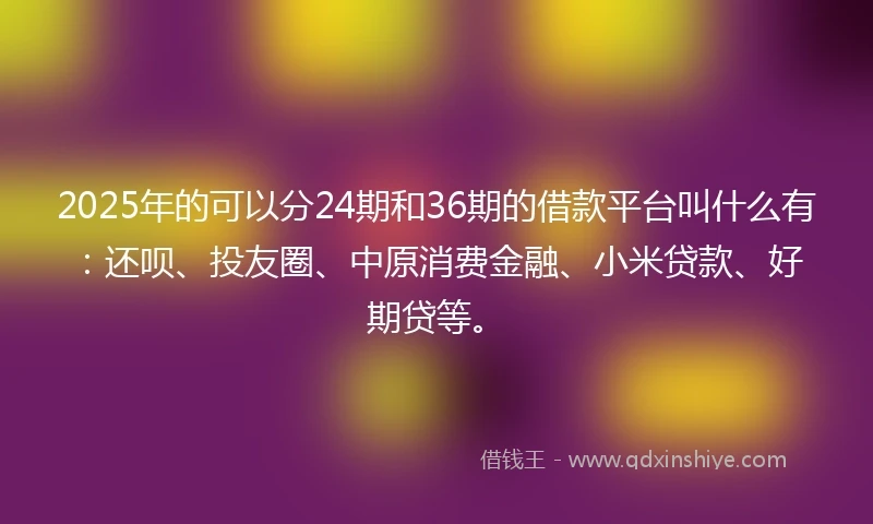 2025年的可以分24期和36期的借款平台叫什么有：还呗、投友圈、中原消费金融、小米贷款、好期贷等。