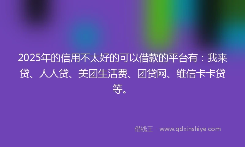 2025年的信用不太好的可以借款的平台有：我来贷、人人贷、美团生活费、团贷网、维信卡卡贷等。