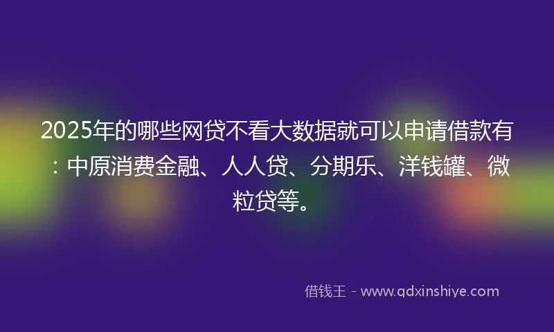 2025年的哪些网贷不看大数据就可以申请借款有：中原消费金融、人人贷、分期乐、洋钱罐、微粒贷等。