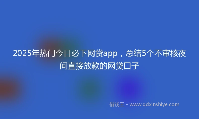 2025年热门今日必下网贷app，总结5个不审核夜间直接放款的网贷口子