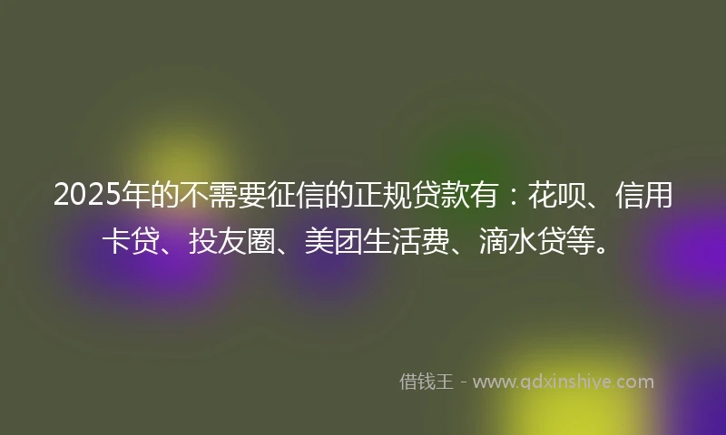 2025年的不需要征信的正规贷款有：花呗、信用卡贷、投友圈、美团生活费、滴水贷等。