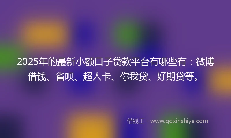 2025年的最新小额口子贷款平台有哪些有：微博借钱、省呗、超人卡、你我贷、好期贷等。