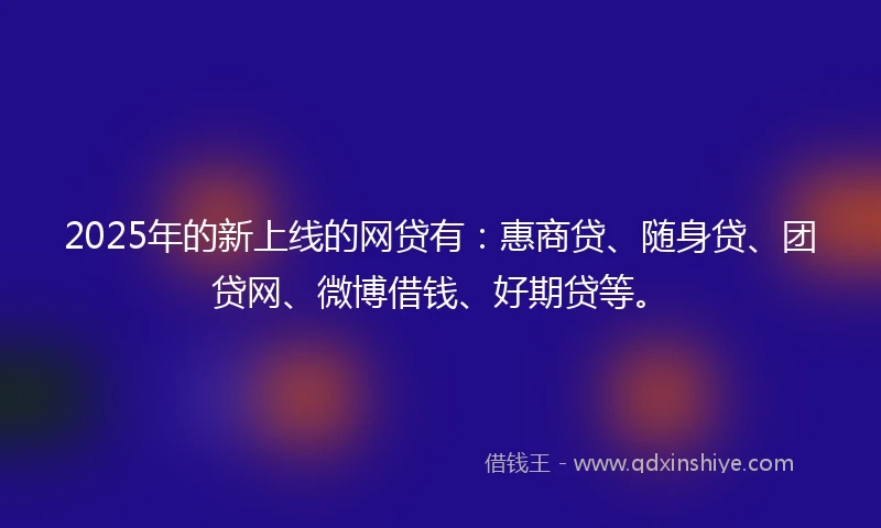 2025年的新上线的网贷有：惠商贷、随身贷、团贷网、微博借钱、好期贷等。