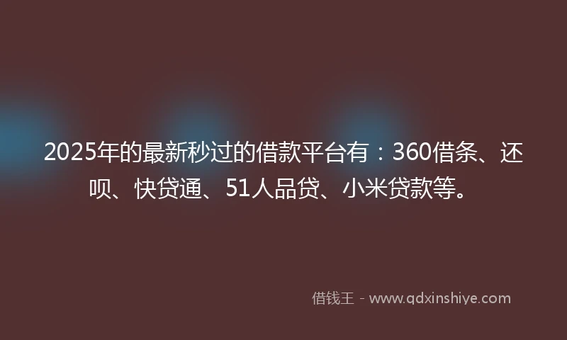 2025年的最新秒过的借款平台有：360借条、还呗、快贷通、51人品贷、小米贷款等。