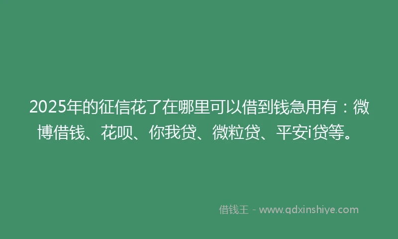 2025年的征信花了在哪里可以借到钱急用有：微博借钱、花呗、你我贷、微粒贷、平安i贷等。
