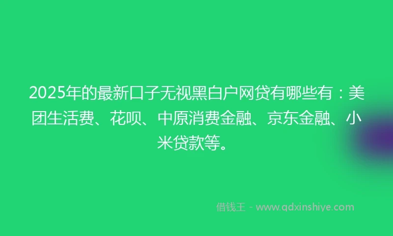 2025年的最新口子无视黑白户网贷有哪些有：美团生活费、花呗、中原消费金融、京东金融、小米贷款等。