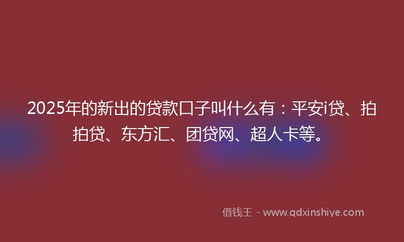 2025年的新出的贷款口子叫什么有：平安i贷、拍拍贷、东方汇、团贷网、超人卡等。