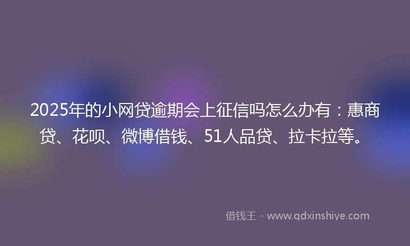 2025年的小网贷逾期会上征信吗怎么办有：惠商贷、花呗、微博借钱、51人品贷、拉卡拉等。