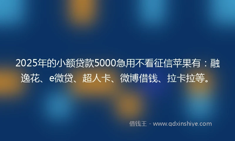 2025年的小额贷款5000急用不看征信苹果有：融逸花、e微贷、超人卡、微博借钱、拉卡拉等。