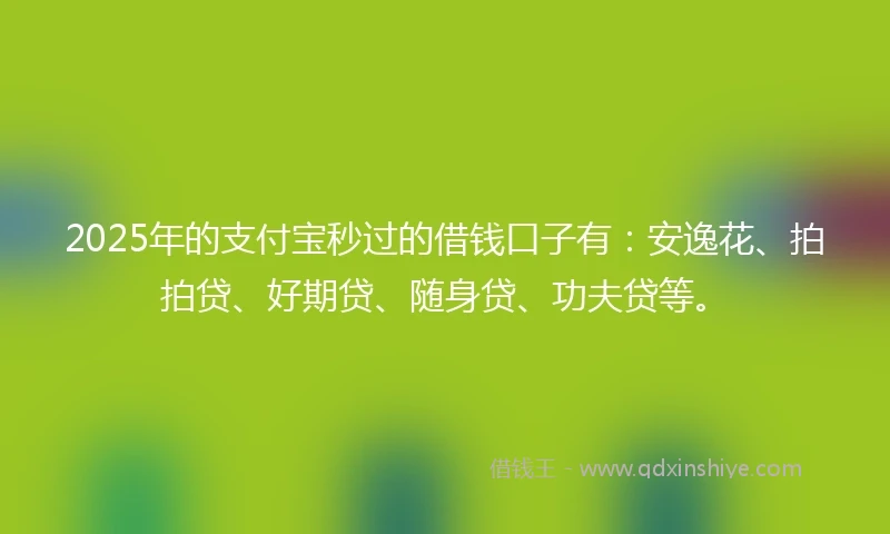 2025年的支付宝秒过的借钱口子有：安逸花、拍拍贷、好期贷、随身贷、功夫贷等。