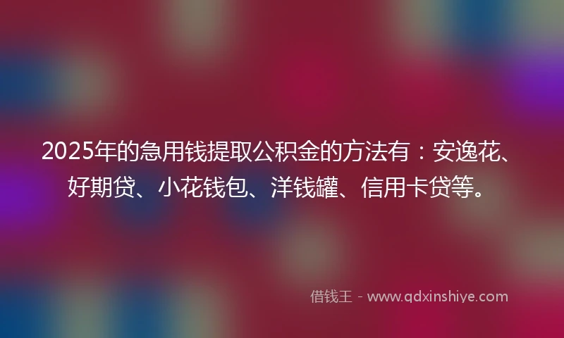 2025年的急用钱提取公积金的方法有：安逸花、好期贷、小花钱包、洋钱罐、信用卡贷等。