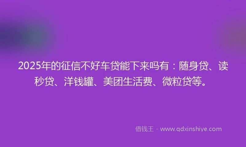 2025年的征信不好车贷能下来吗有：随身贷、读秒贷、洋钱罐、美团生活费、微粒贷等。