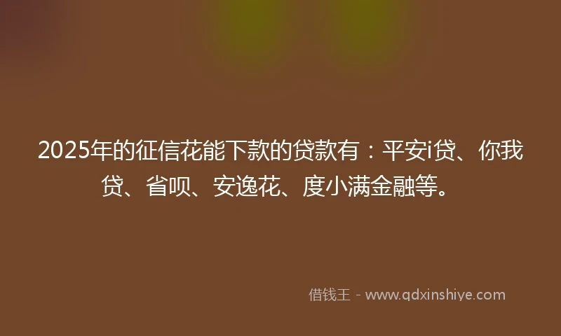 2025年的征信花能下款的贷款有：平安i贷、你我贷、省呗、安逸花、度小满金融等。