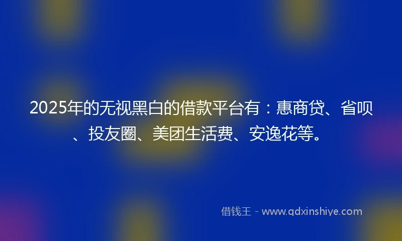 2025年的无视黑白的借款平台有：惠商贷、省呗、投友圈、美团生活费、安逸花等。