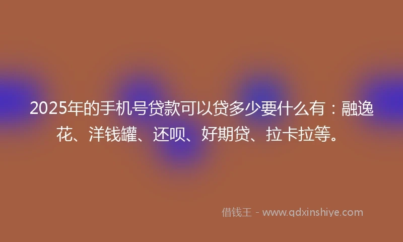 2025年的手机号贷款可以贷多少要什么有：融逸花、洋钱罐、还呗、好期贷、拉卡拉等。