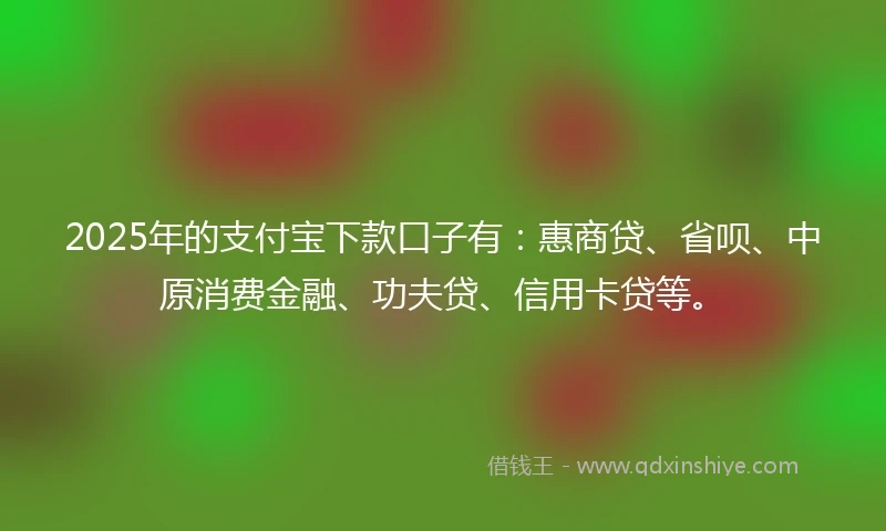 2025年的支付宝下款口子有：惠商贷、省呗、中原消费金融、功夫贷、信用卡贷等。