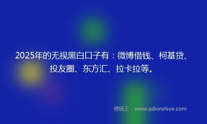 2025年的无视黑白口子有：微博借钱、柯基贷、投友圈、东方汇、拉卡拉等。