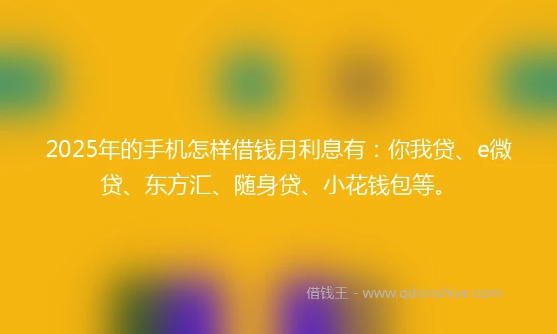 2025年的手机怎样借钱月利息有：你我贷、e微贷、东方汇、随身贷、小花钱包等。