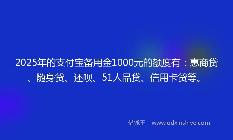 2025年的支付宝备用金1000元的额度有：惠商贷、随身贷、还呗、51人品贷、信用卡贷等。