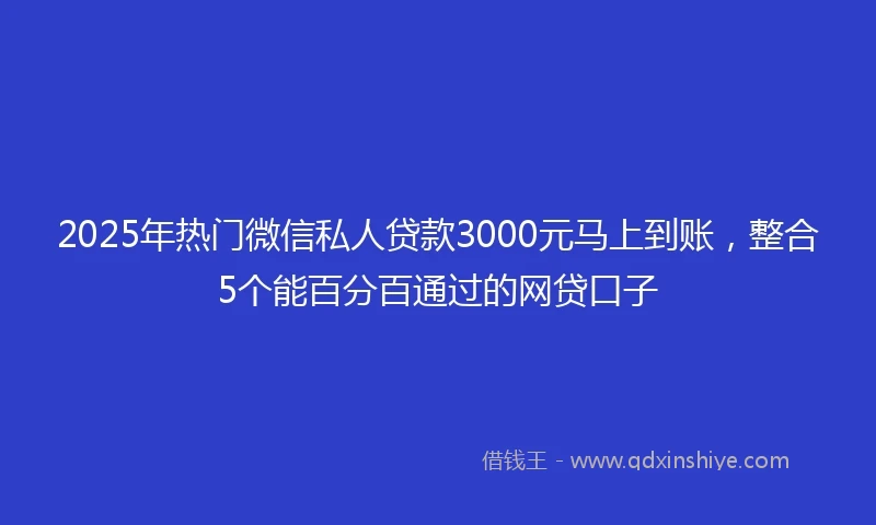 2025年热门微信私人贷款3000元马上到账，整合5个能百分百通过的网贷口子