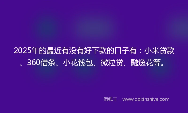 2025年的最近有没有好下款的口子有：小米贷款、360借条、小花钱包、微粒贷、融逸花等。