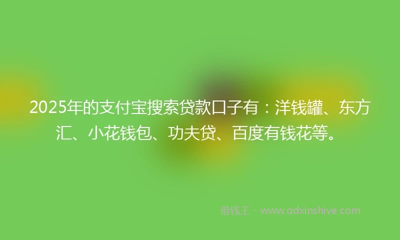 2025年的支付宝搜索贷款口子有：洋钱罐、东方汇、小花钱包、功夫贷、百度有钱花等。