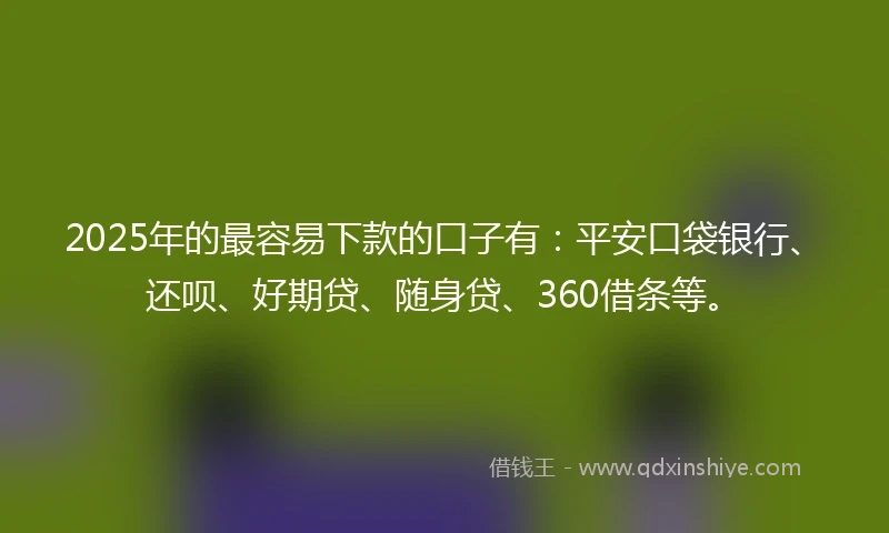 2025年的最容易下款的口子有：平安口袋银行、还呗、好期贷、随身贷、360借条等。