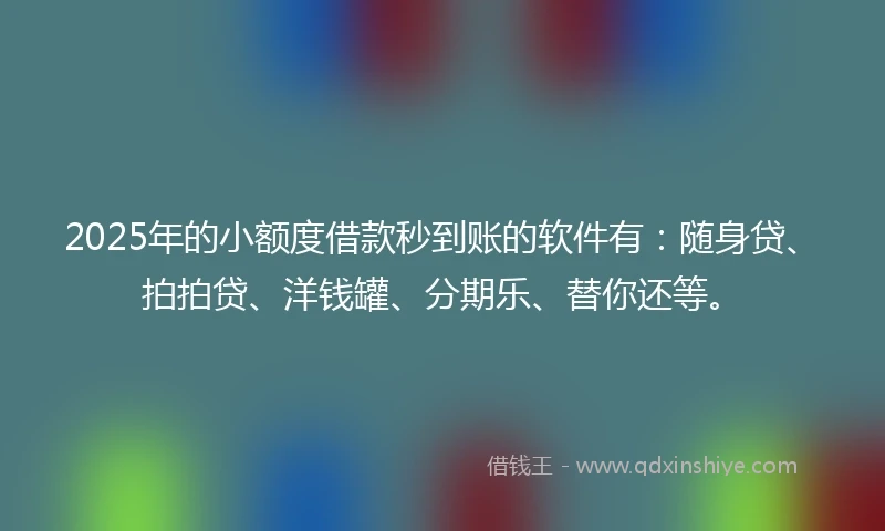 2025年的小额度借款秒到账的软件有：随身贷、拍拍贷、洋钱罐、分期乐、替你还等。