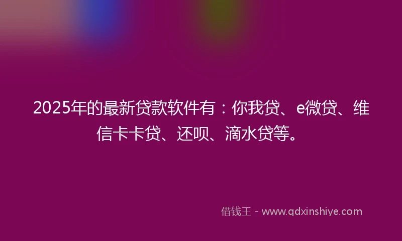 2025年的最新贷款软件有：你我贷、e微贷、维信卡卡贷、还呗、滴水贷等。
